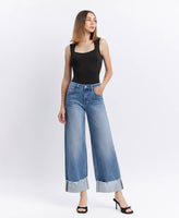 HIGH RISE CUFFED WIDE JEANS