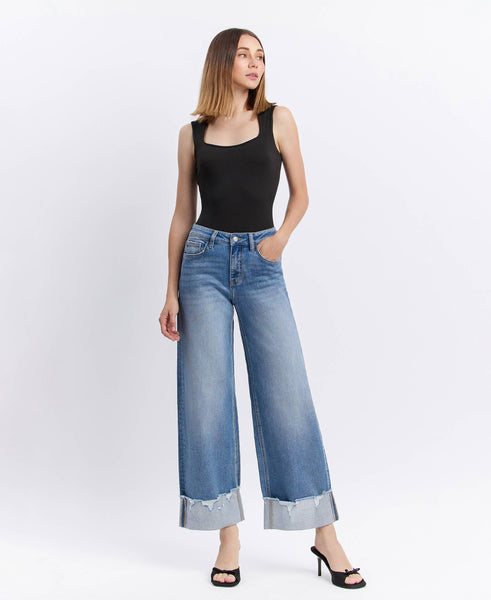 HIGH RISE CUFFED WIDE JEANS