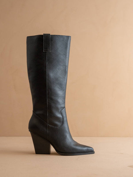 The Collins | Black Pointed Toe Western Knee Boot