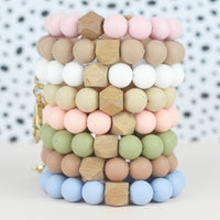 Mugsby - Solid Neutrals Silicone Keyring, Wristlet Keychain, Beaded: White