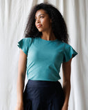 Teal Short Flutter Sleeve Knit Top