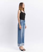 HIGH RISE CUFFED WIDE JEANS