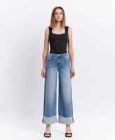 HIGH RISE CUFFED WIDE JEANS