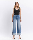 HIGH RISE CUFFED WIDE JEANS