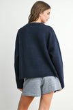 Tie Split-Hem Crewneck Long Sleeve Top