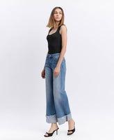 HIGH RISE CUFFED WIDE JEANS