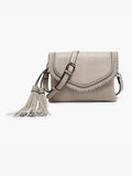 Sloane Flapover Crossbody w/ Whipstitch and Tassel