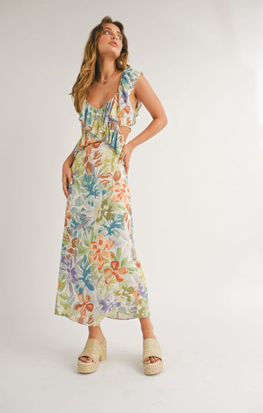 Beach Club Cutout Ruffled Maxi Dress