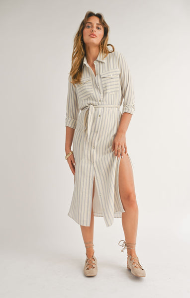 White Sand Shirt Midi Dress