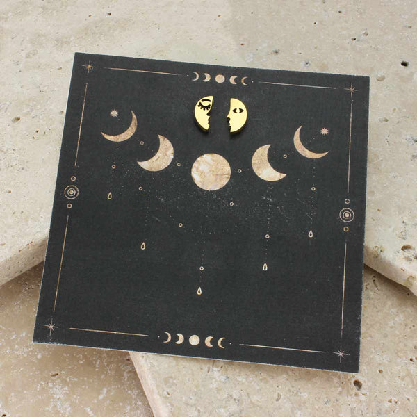 ZAD - Lunar Reflections Gold Moon Post Earrings
