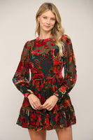 Floral Burnout Velvet Long Sleeve Dress