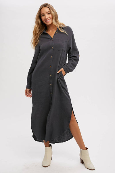 Button Up Maxi Shirt Dress